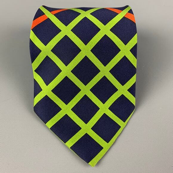 GENE MEYER Navy Multi-Color Rhombus Silk Tie - Picture 1 of 5
